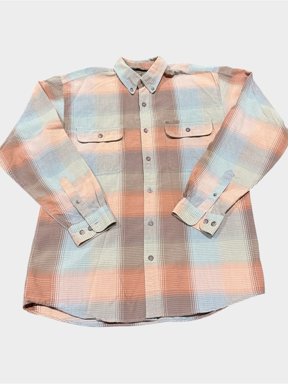 NORTH RIVER Plaid Button-Down Shirt Blue Earth Tone Colors Lightweight Men SZ M